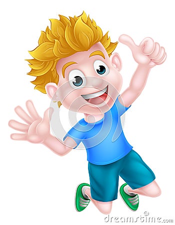 Happy Cartoon Boy Jumping Vector Illustration