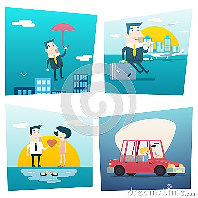 Happy Cartoon Businessman Character Love Travel Lifestyle Concept of Planning Vacation Tourism and Journey Symbol Vector Illustration