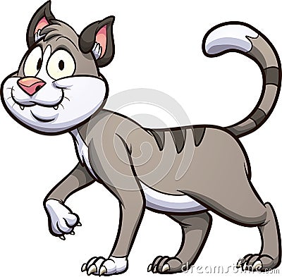 Happy gray cartoon cat walking Vector Illustration