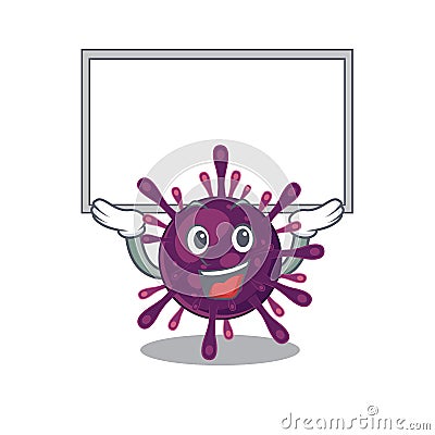 Happy cartoon character of coronavirus kidney failure raised up board Vector Illustration