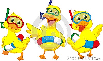 Happy cartoon duck with buoys Vector Illustration