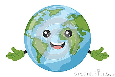 Happy cartoon earth planet character design for earth day, national pollution prevention day, world environment day. Concept of Vector Illustration