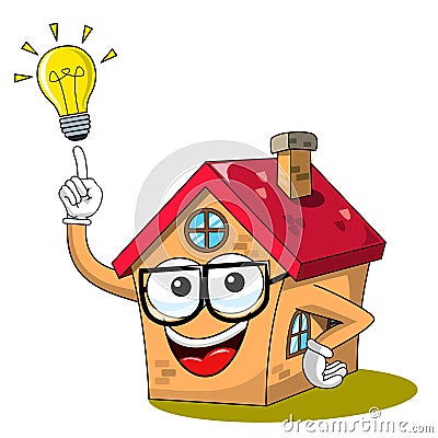 Happy Cartoon fanny house idea lightbulb isolated Vector Illustration