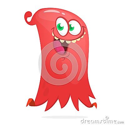 Happy cartoon flying monster. Vector illustration of funny ghost character. Halloween design Vector Illustration