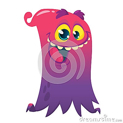 Happy cartoon flying monster. Vector illustration of funny ghost character. Halloween design Vector Illustration