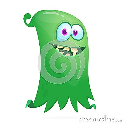 Happy cartoon flying monster. Vector illustration of funny ghost character. Halloween design Vector Illustration