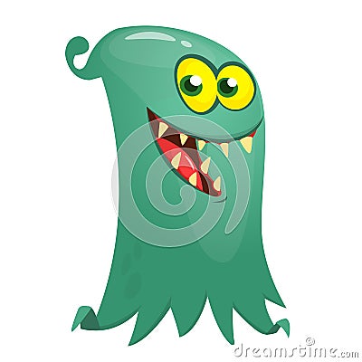 Happy cartoon flying monster. Vector illustration of funny ghost character. Halloween design Vector Illustration