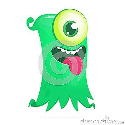 Happy cartoon flying monster. Vector illustration of funny ghost character. Halloween design Vector Illustration