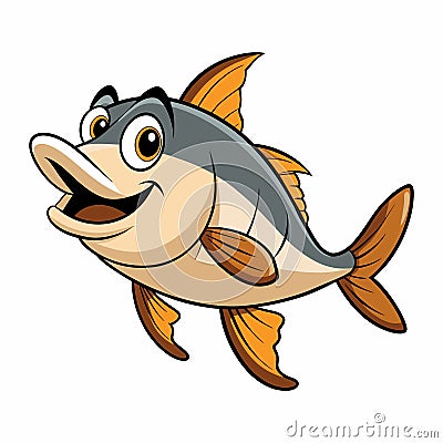 A Happy Cartoon Haddock Fish Smiling on White Background Vector Illustration