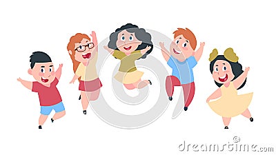 Happy cartoon kids. Cute boy and girl children, group of school students, kids friendship concept. Vector isolated Vector Illustration