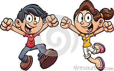 Happy cartoon kids excited and jumping Vector Illustration