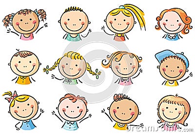 Happy cartoon kids faces Vector Illustration