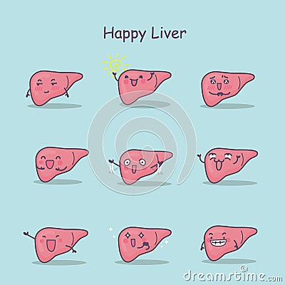 Happy cartoon liver set Vector Illustration