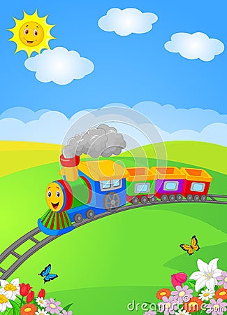 Happy cartoon locomotive Vector Illustration