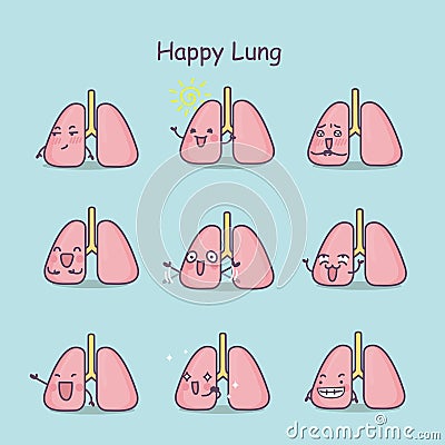 Happy cartoon lung set Vector Illustration