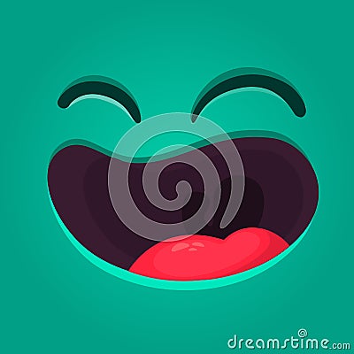 Happy cartoon monster face with no teeth. Vector Halloween laughing monster with big mouth Vector Illustration