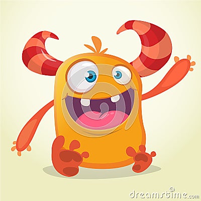 Happy cartoon monster. Halloween vector orange and horned monster Vector Illustration