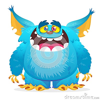 Happy cartoon monster smiling. Halloween vector blue monster. Vector Illustration