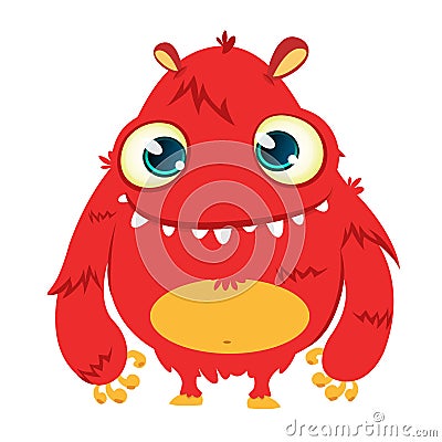 Happy cartoon monster. Vector Halloween red furry monster. Vector Illustration