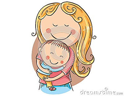 Happy cartoon mother with a child, vector clipart Vector Illustration