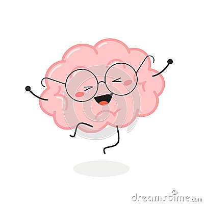 Happy cartoon nerd brain jumping for joy Vector Illustration