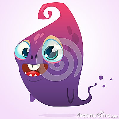 Happy cartoon pink and blue ghost. Vector Halloween monster character isolated Vector Illustration