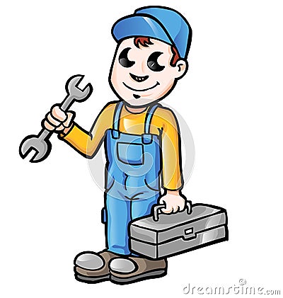 Happy cartoon plumber or mechanic Vector Illustration