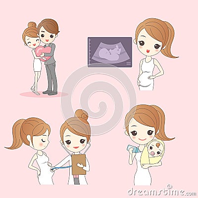 Happy cartoon pregnant woman Vector Illustration