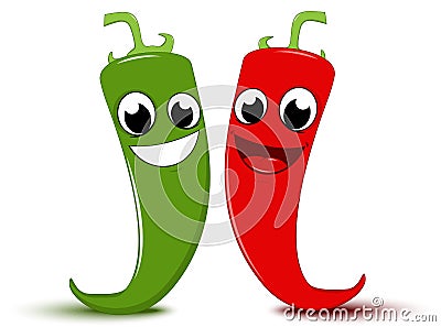 Happy Cartoon Red and green chili pepper Vector Illustration