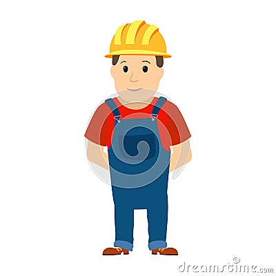 Happy cartoon repairman or construction worker with safety hat. Vector Vector Illustration