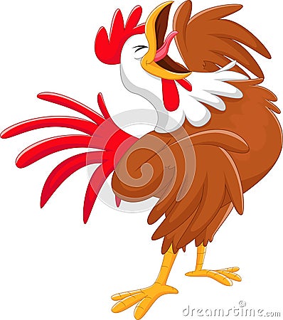 Happy cartoon rooster crowing Vector Illustration