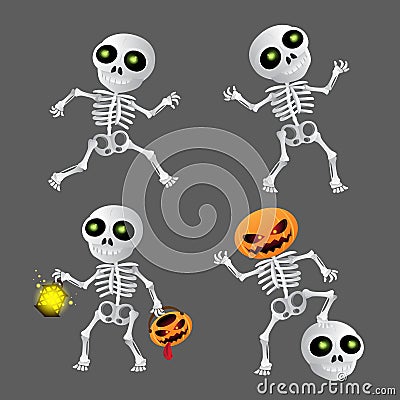 Happy cartoon skeleton set Vector Illustration