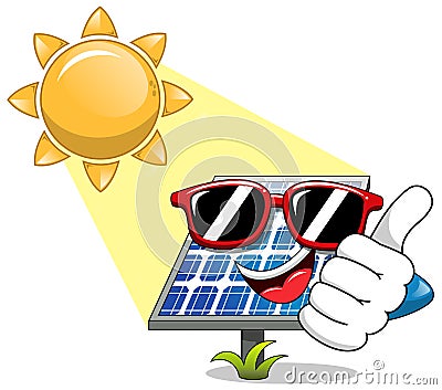 Happy Cartoon solar panel sunglasses sunbathe Vector Illustration