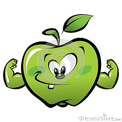 Happy cartoon strong green apple making a power gesture Vector Illustration