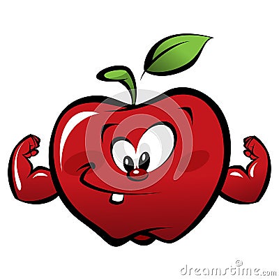 Happy cartoon strong red apple making a power gesture Vector Illustration