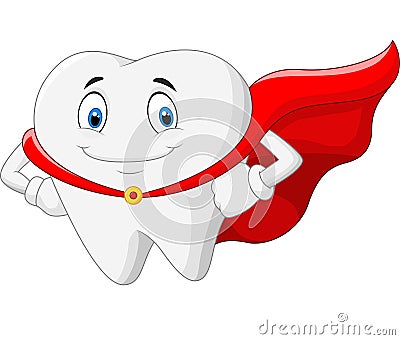 Happy cartoon superhero healthy tooth Vector Illustration