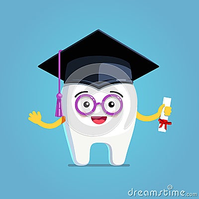 Happy cartoon wisdom tooth wearing graduation cap Vector Illustration