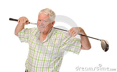 Happy casual mature golfer Stock Photo