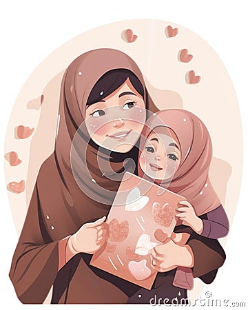 A happy and casual mother in her hijab sending a message of love to her children.. AI generation Stock Photo