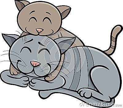 Happy cat and kitten cartoon Vector Illustration