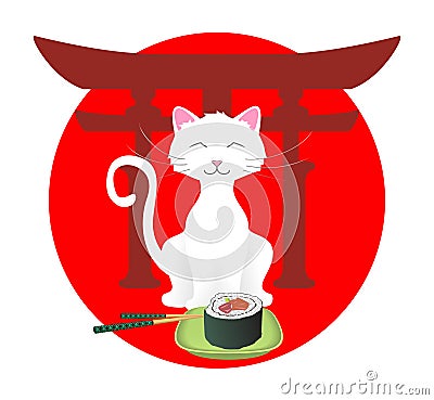 Happy cat with sushi Vector Illustration
