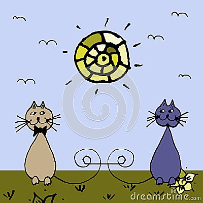 Happy Cats in the Green Sun Stock Photo