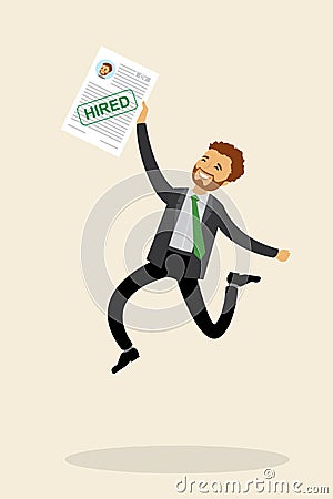 Happy caucasian businessman or office worker jumping Vector Illustration