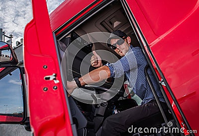 Truck Driver Thumb Up Stock Photo