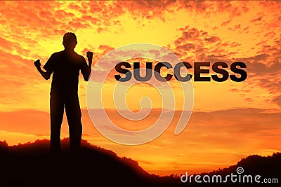 Happy celebrating winning success at sunset Stock Photo