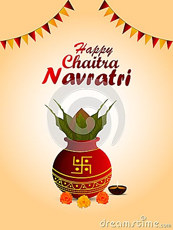 Happy chaitra navratri party background with vector kalash Stock Photo