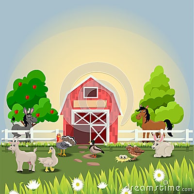 Happy and cheerful farm animals Vector Illustration