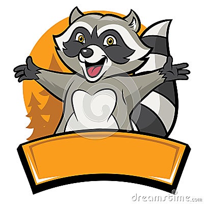 Happy cheerful raccoon cartoon character Vector Illustration