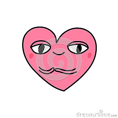 Happy cheerful tender heart symbol doodle illustration icon in cartoon comic kawaii face Cartoon Illustration