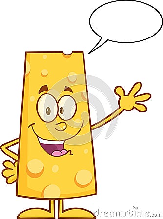 Happy Cheese Cartoon Character Waving Vector Illustration